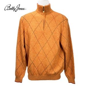 Bobby Jones Men’s Small 100% Merino Wool Diamond‎ Argyle Quarter Zip Sweater